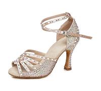 JUODVMP Sandali da Ballo con Strass da Donna Tacchi da Ballo Nude Glitterati Scarpe da Ballo Standard Latino-salsa7,5cm,36EU