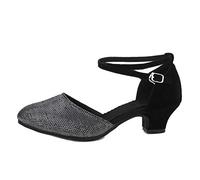 JUODVMP Scarpe da Ballo Latino con Tacchi a Punta Chiusa per Il Ballo da Sala Scarpe da Donna, Nero-3,5 cm,42 EU
