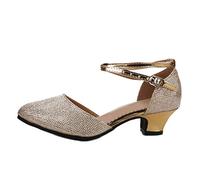 JUODVMP Scarpe da Ballo Latino con Tacchi a Punta Chiusa per Il Ballo da Sala Scarpe da Donna, Oro-3,5 cm,42 EU