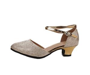 JUODVMP Scarpe da Ballo Latino con Tacchi a Punta Chiusa per Il Ballo da Sala Scarpe da Donna, Oro-3,5 cm,42 EU
