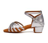 JUODVMP Scarpe Danza Latino Americano Bambina Donna Argento Salsa Pratica da Ballo Tacco 3.5cm Modello 202, 28 EU