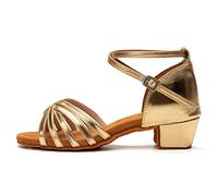 JUODVMP Scarpe Danza Latino Americano Bambina Donna Oro Salsa Pratica da Ballo Tacco 3.5cm Modello 202, 33 EU