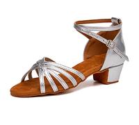 JUODVMP Scarpe Latino Americani Bambina Argento Scarpe da Ballo da Donna per la Pratica della Salsa Latina, 38.5 EU