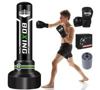 JUOIFIP Sacco da boxe 2 in 1 per adulti, 180 cm autogonfiante, pesante, con guantoni da boxe e pompa ad aria integrata, per allenamento MMA, Muay Thai, fitness, principianti