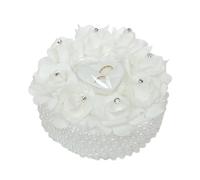 JUOPZKENN Cuscino per Anelli Bianco, Cuscino per Fedi Nuziali, Porta Anelli in Pizzo Romantico, Cuscino per Anelli a Forma di Cuore, Scatola per Fedi Nuziali a Forma di Torta per Matrimonio Sulla(#1)