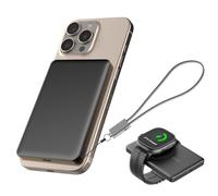 JUOVI Magnetico Wireless Power Bank, Ultra-Slim 5000mAh Piccolo Caricatore Portatile 20W PD Ricarica Rapida Mini Batteria Esterna con Cavo USB C per MagSafe i-Watch iphone 16 15 (Nero, 20W)