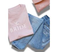 JuPaRo JGA - Toppe termoadesive, The Bride, The Groom, The Crew, The Girls, The Boys, 2 misure e colori, per magliette, giacche e accessori fai da te, matrimonio e JGA (The Bride Bianco, Piccola)
