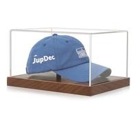 JupDec Espositore per cappelli, in acrilico trasparente, con firma per cappellini da baseball, protezione UV, trasparente, con base in legno massello e modellatore per cappelli, regalo ideale per