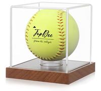JupDec Espositore per softball, in acrilico trasparente, cubo protetto dai raggi UV con base in legno, per collezioni sportive da campionato