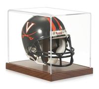 JupDec Mini casco, vetrina per casco, in acrilico trasparente, 1/2 calcio, baseball, protezione UV, con base e rialzi in legno massello, scatola per souvenir e oggetti da collezione, regalo ideale per