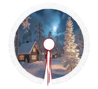 Jupe De Sapin De Noël 122cm À Glands, Tapis/Couvre-Pied Rond Décoratif Pour Arbre, Modèle Maison En Bois Avec Grands Pins,Pour La Maison, Vacances, Décoration D'Arbre