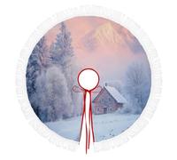 Jupe De Sapin De Noël 122cm, Cache-Pied Rond Avec Cabanes En Bois Montagnes Enneigées,Rose Couverture Décorative De Sapin Pour La Maison,Décoration Pour Salon Et Fête