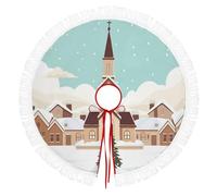 Jupe De Sapin De Noël 122cm, Cache-Pied Rond Avec Éléments Architecturaux D'Une Église Ornée D'Un Sapin Noël,Beige Couverture Décorative De Sapin Pour La Maison,Décoration Pour Salon Et Fête