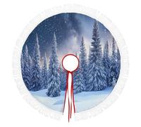 Jupe De Sapin De Noël 122cm, Cache-Pied Rond Avec Motif Forêt Grands Pins Sous Un Ciel Étoilé,Indigo Couverture Décorative De Sapin Pour La Maison,Décoration Pour Salon Et Fête