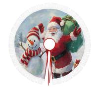 Jupe De Sapin De Noël 122cm, Cache-Pied Rond Avec Motif Père Noël Et Bonhomme Neige,Blanc Couverture Décorative De Sapin Pour La Maison,Décoration Pour Salon Et Fête