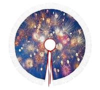 Jupe De Sapin De Noël 76cm Bleu Foncé, Couvre-Pied Pliable Avec Glands, Feux D'Artifice Éblouissants Dans Le Ciel Nocturne Tapis Décoratif D’Arbre Pour Maison, Vacances & Bureau