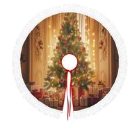 Jupe De Sapin De Noël 76cm, Cache-Pied Rond Avec Cadeaux Guirlandes Lumineuses Ambiance Sapin Noël,Or Couverture Décorative De Sapin Pour La Maison,Décoration Pour Salon Et Fête