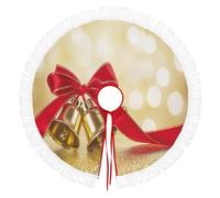 Jupe De Sapin De Noël 76cm, Cache-Pied Rond Avec Éléments Ruban Rouge Clochettes Dorées,Or Couverture Décorative De Sapin Pour La Maison,Décoration Pour Salon Et Fête