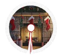 Jupe De Sapin De Noël 76cm, Cache-Pied Rond Avec Motif Cheminée Avec Une Chaussette Noël Rouge,Jaune Clair Couverture Décorative De Sapin Pour La Maison,Décoration Pour Salon Et Fête
