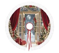 Jupe De Sapin De Noël 76cm, Cache-Pied Rond Avec Motif Clair Lune Dans La Forêt Pins,Cramoisi Couverture Décorative De Sapin Pour La Maison,Décoration Pour Salon Et Fête