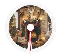 Jupe De Sapin De Noël 76cm, Cache-Pied Rond Avec Scène Cheminée Noël,Jaune Couverture Décorative De Sapin Pour La Maison,Décoration Pour Salon Et Fête