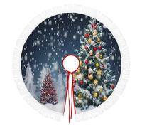 Jupe De Sapin De Noël 76cm, Cache-Pied Rond Avec Scène Sapin Noël Avec Flocons Neige,Bleu Foncé Couverture Décorative De Sapin Pour La Maison,Décoration Pour Salon Et Fête
