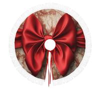 Jupe De Sapin De Noël 76cm De Diamètre,Tapis Décoratif Artisanal À Glands, Grand Nœud Rouge Tablier De Fond De Sapin Pour Décoration Intérieur (Rouge)