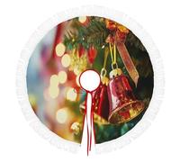 Jupe De Sapin De Noël 76cm Or, Couvre-Pied Pliable Avec Glands, Motif Clochettes Rouges Pour Sapin Noël Tapis Décoratif D’Arbre Pour Maison, Vacances & Bureau