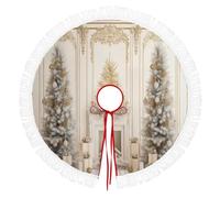 Jupe De Sapin De Noël 76cm Style Classique Européen, Scène Cheminée Avec Sapin Noël, Or Couverture Décorative Pour Sapin & Fête