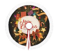 Jupe De Sapin De Noël 90cm À Glands, Tapis/Couvre-Pied Rond Décoratif Pour Arbre, Cadeau Ruban D'Or,Pour La Maison, Vacances, Décoration D'Arbre