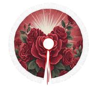 Jupe De Sapin De Noël 90cm À Glands, Tapis/Couvre-Pied Rond Décoratif Pour Arbre, Illustration D'Une Rose Rouge En Forme Cœur,Pour La Maison, Vacances, Décoration D'Arbre