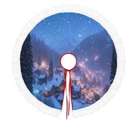 Jupe De Sapin De Noël 90cm À Glands, Tapis/Couvre-Pied Rond Décoratif Pour Arbre, Motifs Flocons Neige Illuminés Dans Un Village,Pour La Maison, Vacances, Décoration D'Arbre