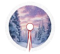 Jupe De Sapin De Noël 90cm À Glands, Tapis/Couvre-Pied Rond Décoratif Pour Arbre, Scène Forêt Pins Enneigés,Pour La Maison, Vacances, Décoration D'Arbre