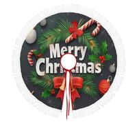 Jupe De Sapin De Noël 90cm, Cache-Pied Rond Avec Éléments Canne À Sucre Pour Couronne Noël,Vert Couverture Décorative De Sapin Pour La Maison,Décoration Pour Salon Et Fête