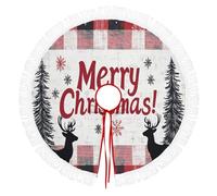 Jupe De Sapin De Noël 90cm, Cache-Pied Rond Avec Motif À Carreaux En Forme Pin,Rouge Noir Couverture Décorative De Sapin Pour La Maison,Décoration Pour Salon Et Fête