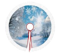 Jupe De Sapin De Noël 90cm De Diamètre,Tapis Décoratif Artisanal À Glands, Paysage Flocons Neige Dans Un Champ Neige Ouvert Tablier De Fond De Sapin Pour Décoration Intérieur (Bleu Blanc)