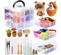 JUPEAN Kit per infeltrimento ad ago, filo di lana (5 g/colore), kit completo per infeltrimento ad ago con strumenti e forniture di base in feltro in fibra di lana, materiale per filatura a umido per