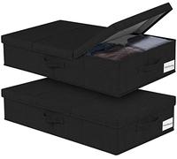 JUPELI 2 Pezzi Contenitore Pieghevole per Sottoletto Nero, 15 cm di Altezza Contenitori Piatti Sotto Letto Comodino Sottoletto Stabile con Coperchio e Maniglia Per Coperte, Abbigliamento, Piumini