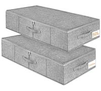 JUPELI 2 Pezzi Contenitore Sottoletto, Scatole Portaoggetti Pieghevole Sotto il Letto con Coperchio e Maniglie, Utilizzato per Riporre Vestiti, Trapunte, Coperte, 76x38x17cm, Grigio