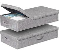 JUPELI 2 Pezzi Contenitori Sottoletto, 50L Pieghevole Contenitori per Armadio Sotto il Letto con Coperchio, Robusti Dormitori Scatole per Armadio per Indumenti, Coperte, Biancheria da Letto, Grigio