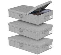 JUPELI Scatola portaoggetti da mettere sotto il letto, con coperchi, pieghevole, da mettere sotto il letto, con maniglia, organizer per cassetti, per vestiti, coperte, scarpe, colore grigio,