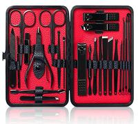JUPELI Set Manicure Professionale, 23 Pezzi per Donne e Uomini, Strumenti per Manicure e Pedicure, Con Custodia in Pelle Inclusa (Nero)