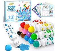 JUPITEARTH 12 pennarelli colorati a pois per bambini, include 120 PDF e 24 fogli stampati per attività, 2 stencil, lavabili, atossici, per arti e mestieri dei bambini, regalo per forniture artistiche