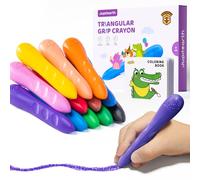 JUPITEARTH Pastelli triangolari Jumbo in 12 colori con libro da colorare e adesivi bonus, atossici, facili da impugnare e lavabili, per bambini di 1-3, 4-8, giocattoli per cervelli grassi per