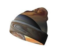 Jupiter - Cappello caldo lavorato a maglia con stampa paesaggistica, adatto per escursioni, campeggio, viaggi e vari scenari all'aperto, nero