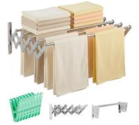 JUPPLIES Stendino da Parete Estensibile 140 cm - Stendibiancheria a Muro Richiudibile per Interno ed Esterno - 5 Barre in Acciaio Inossidabile, Montaggio Facile e Pinze Incluse