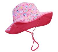 Jupsk Cappello da Sole Estivo per Bambini, Cappello da Sole per Bambini Cappello a Secchiello per Bambini a Tesa Larga con Cinturini Regolabili Cappello con Stampa Arcobaleno per Ragazze