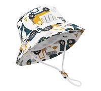 Jupsk Cappello da Sole per Bambini, Cappello da Pescatore per Bambini Summer Beach Courtyard Play Cappello con Protezione UV Cappello con Stampa Escavatore in Cotone Regolabile e Traspirante Morbido