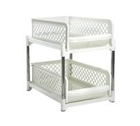 Juqoyue Organizzatore Salvaspazio A 2 Livelli con Cassetti Estraibili, Mobiletto Scorrevole per Bagno e Cucina,