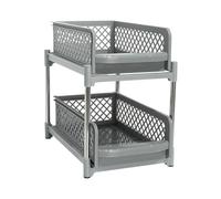 Juqoyue Organizzatore Salvaspazio A 2 Livelli con Cassetti Estraibili, Mobiletto Scorrevole per Bagno e Cucina, Grigio